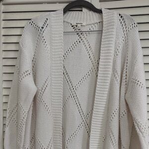 Splendid Cream Open-Front Diamond Pointelle Cardigan